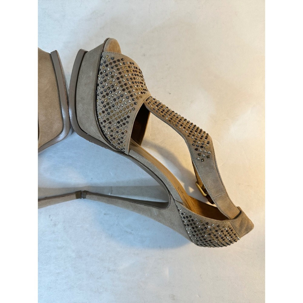 Yves Saint Laurent YSL Tribute Sandals Size 38.5 Beige Suede Studded Platform - Picture 9 of 15